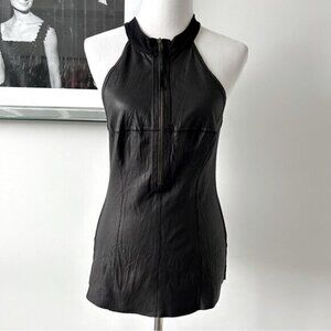 Illia Leather and Jersey Knit Zipper Top